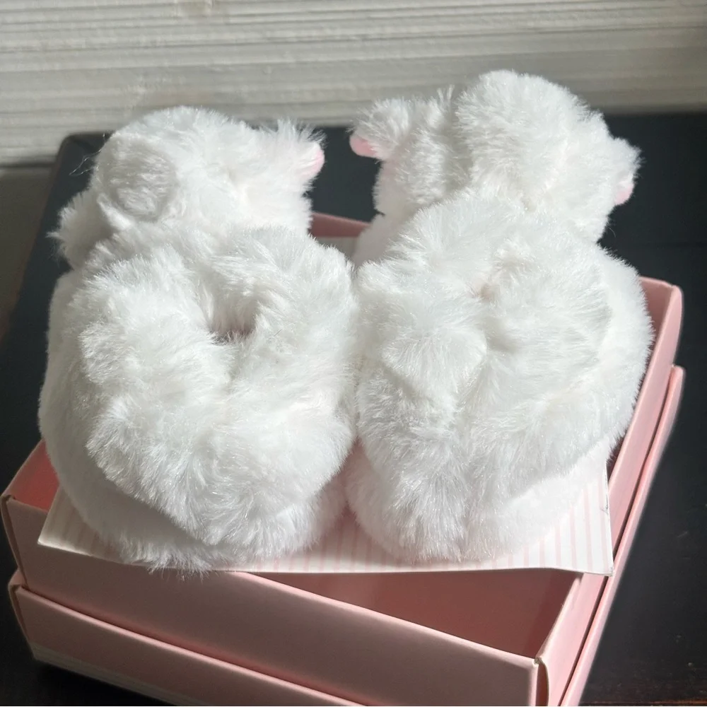 Doudou et Compagnie Paris Baby Lamb Booties Pink Soft Plush Rattle Slippers NEW